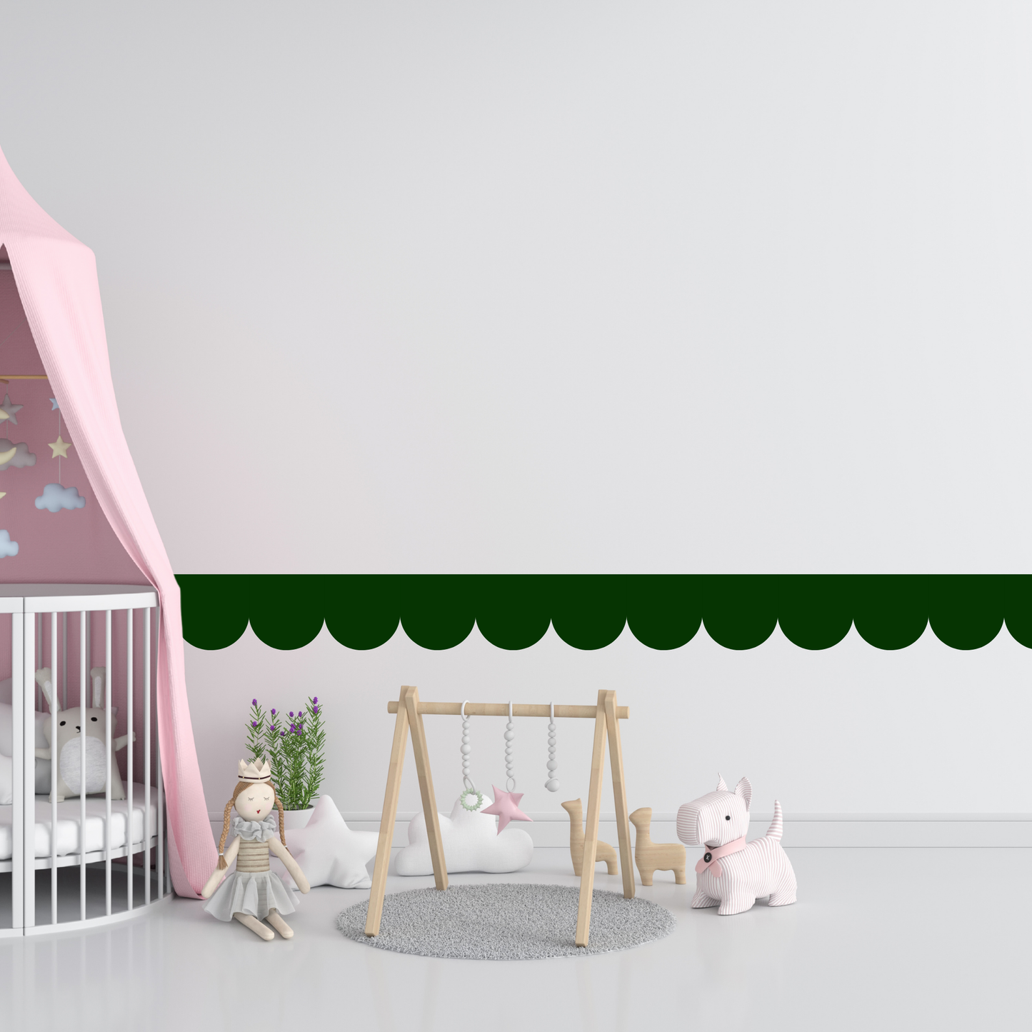 Textile Wall Sticker – Scalloped Arch Border - Bottle Green