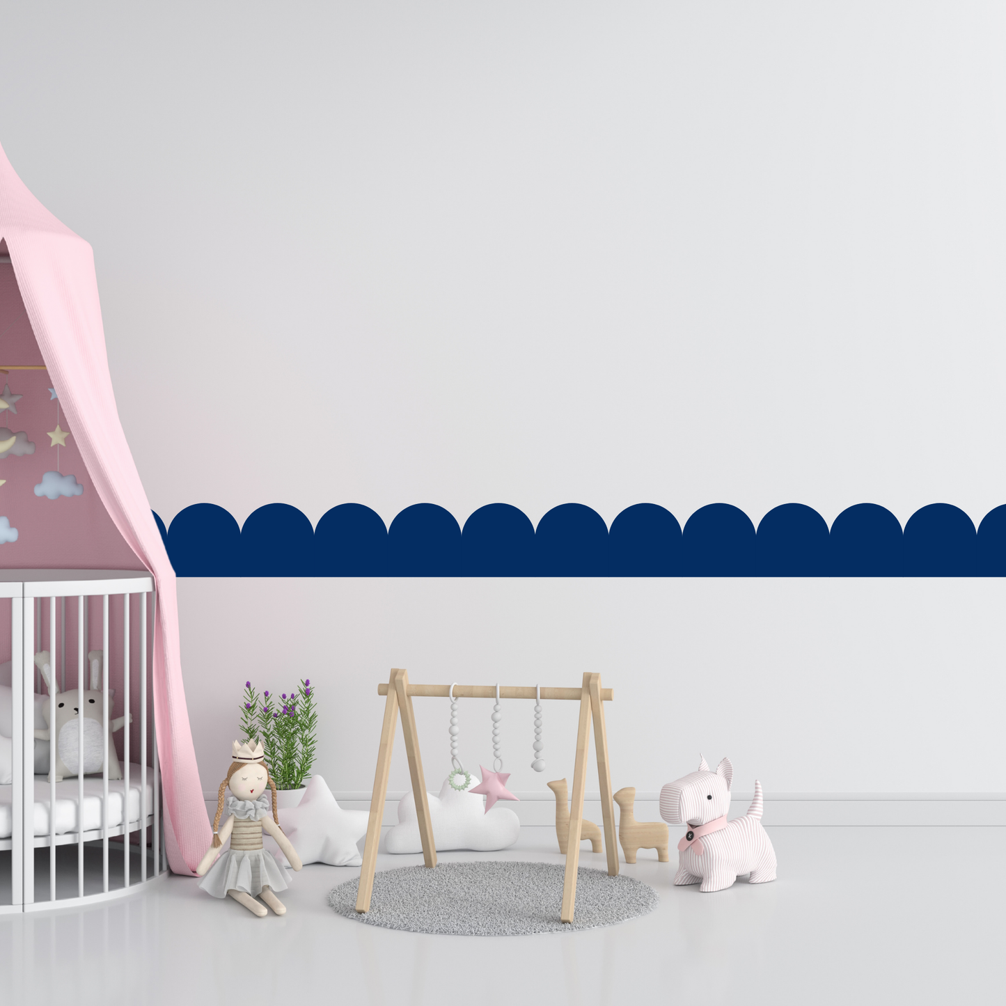 Textile Wall Sticker – Scalloped Arch Border - Navy Blue