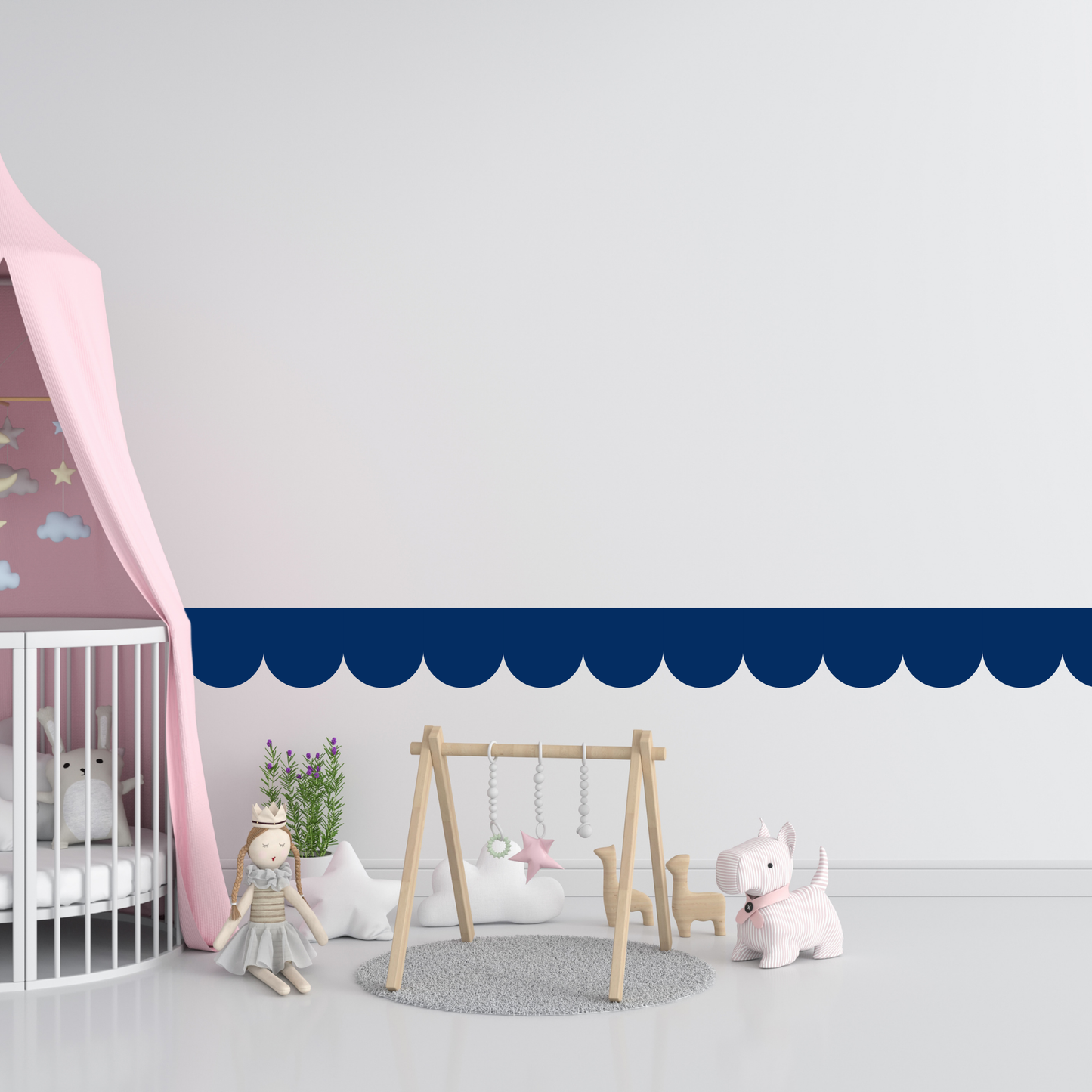 Textile Wall Sticker – Scalloped Arch Border - Navy Blue