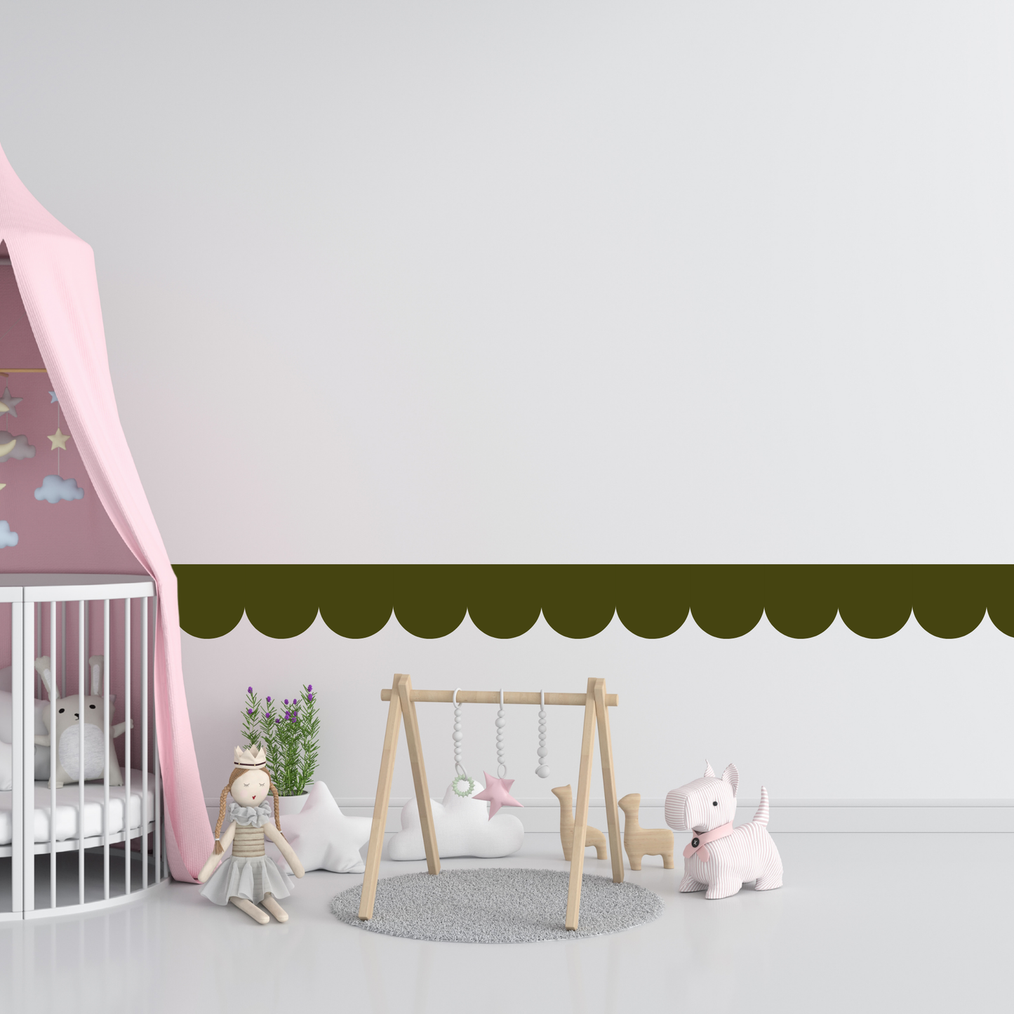 Textile Wall Sticker – Scalloped Arch Border - Olive Green