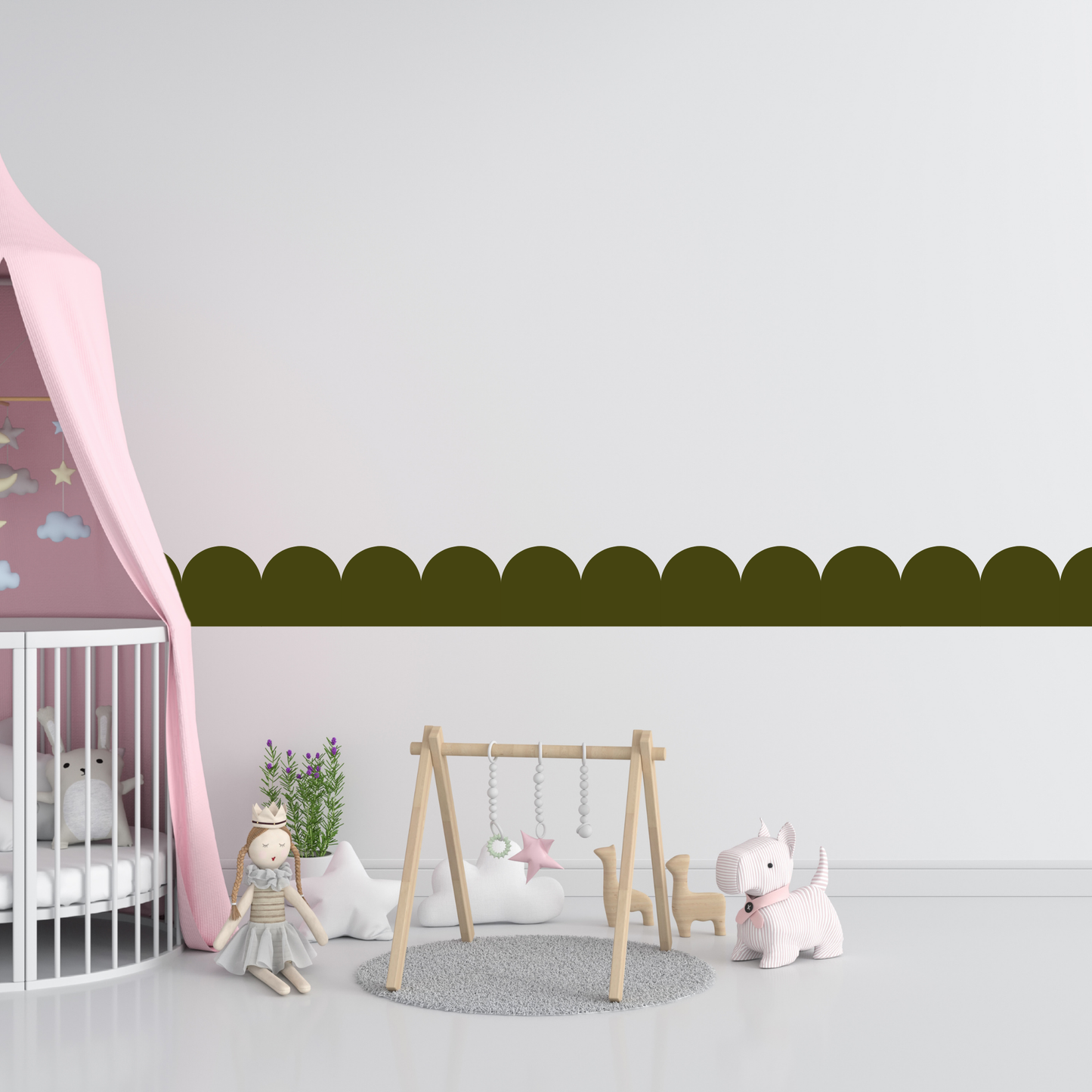 Textile Wall Sticker – Scalloped Arch Border - Olive Green