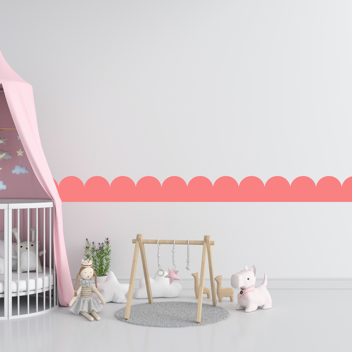 Textile Wall Sticker – Scalloped Arch Border - Pink