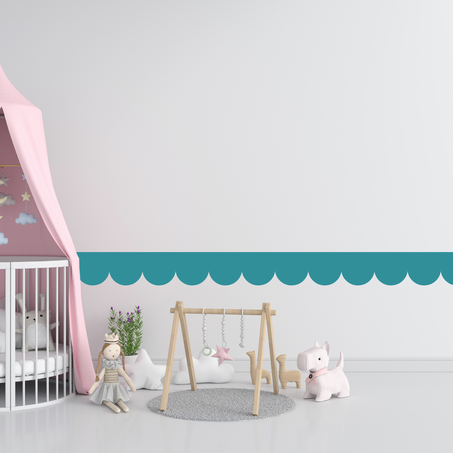 Textile Wall Sticker – Scalloped Arch Border - Green-blue