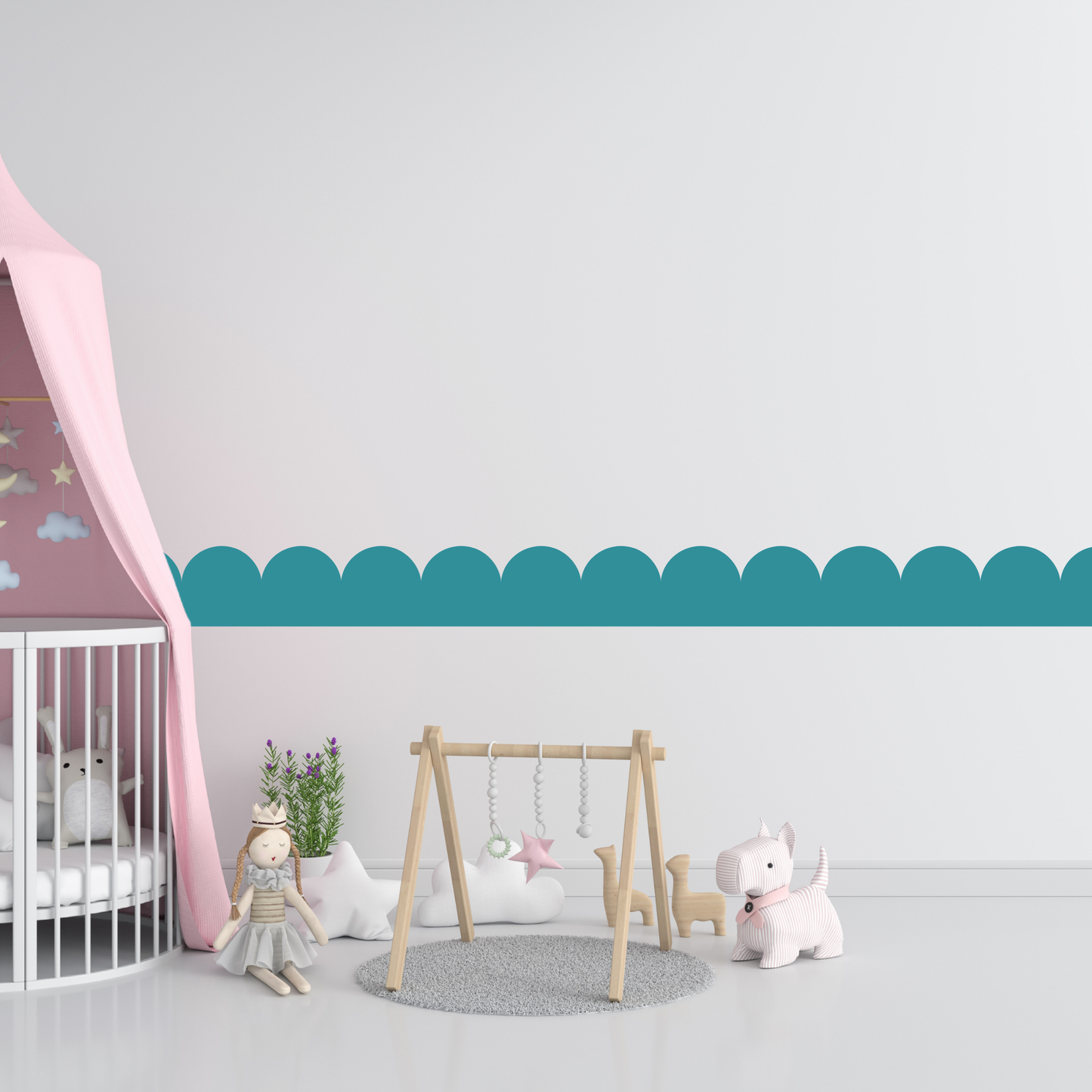 Textile Wall Sticker – Scalloped Arch Border - Green-blue