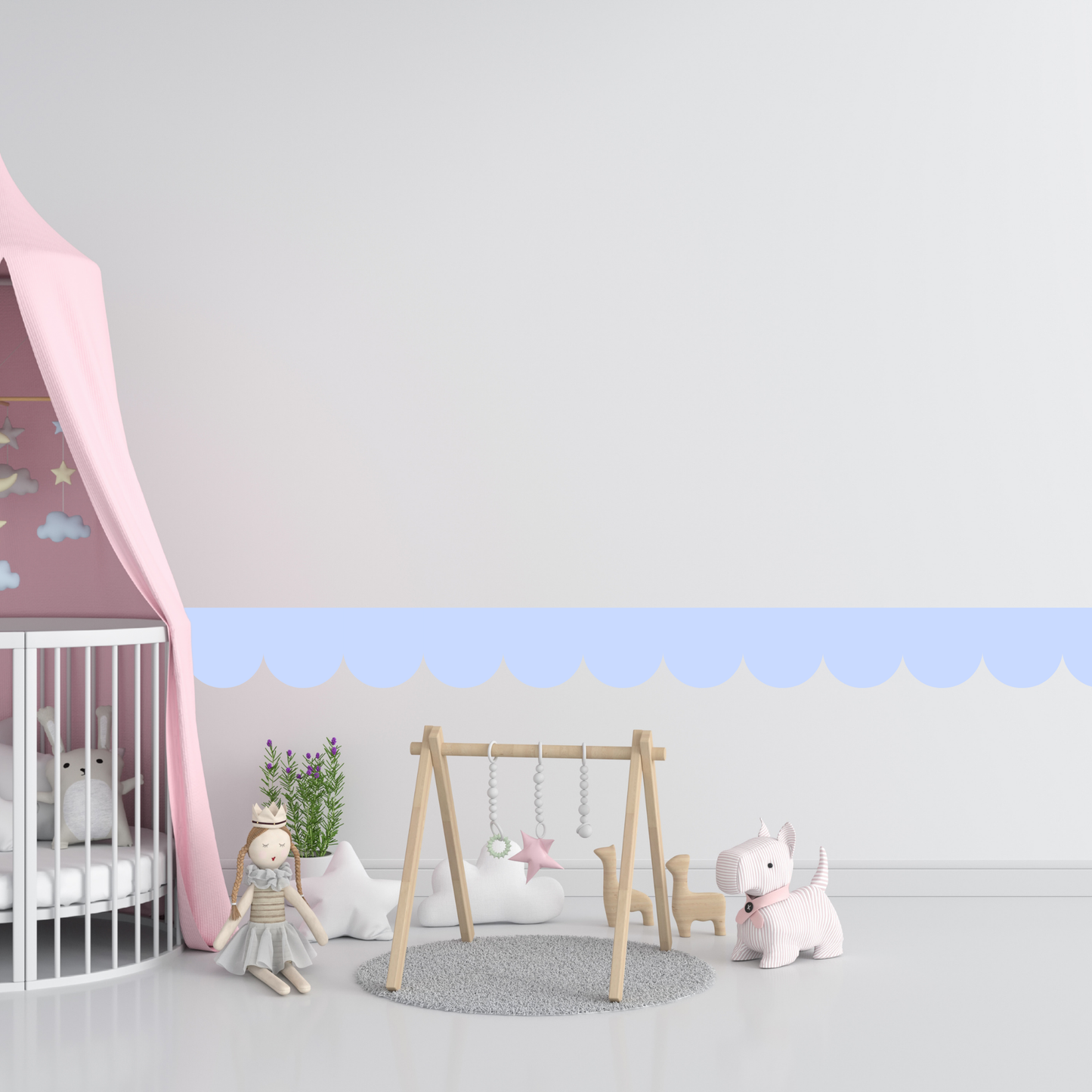 Textile Wall Sticker – Scalloped Arch Border - Light Blue