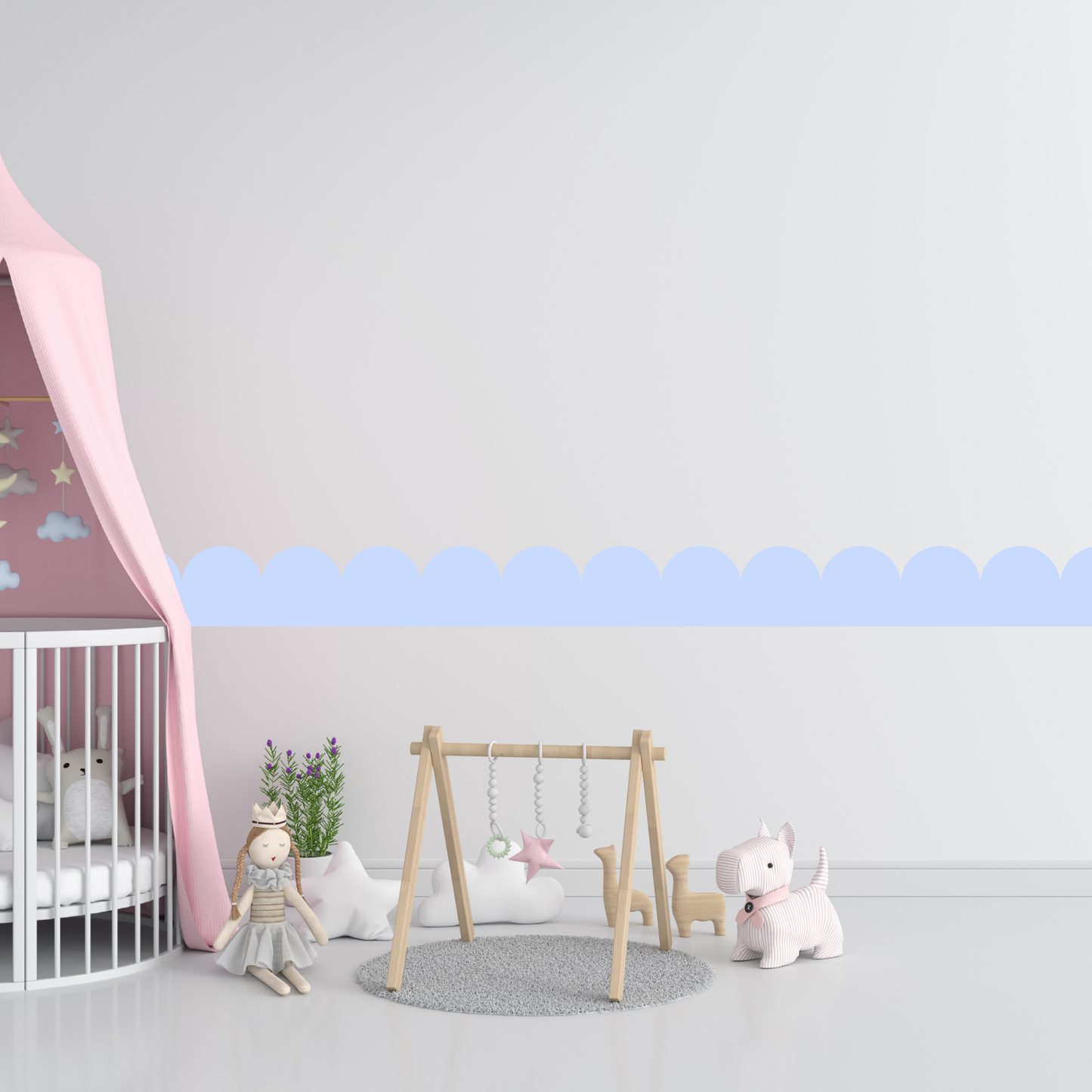 Textile Wall Sticker – Scalloped Arch Border - Light Blue