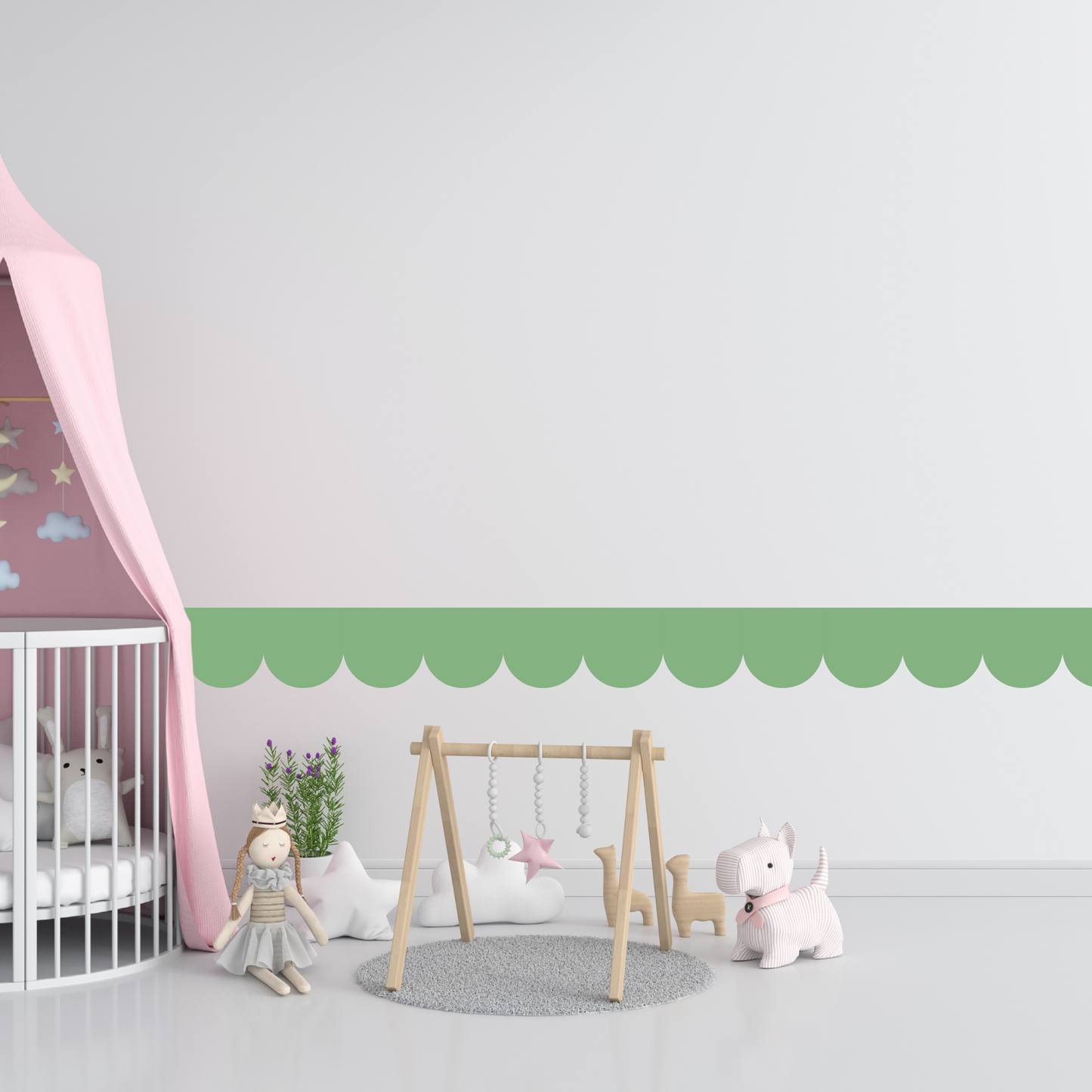 Textile Wall Sticker – Scalloped Arch Border - Bottle Green