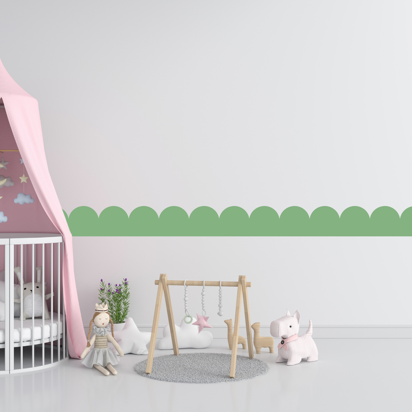 Textile Wall Sticker – Scalloped Arch Border - Bottle Green