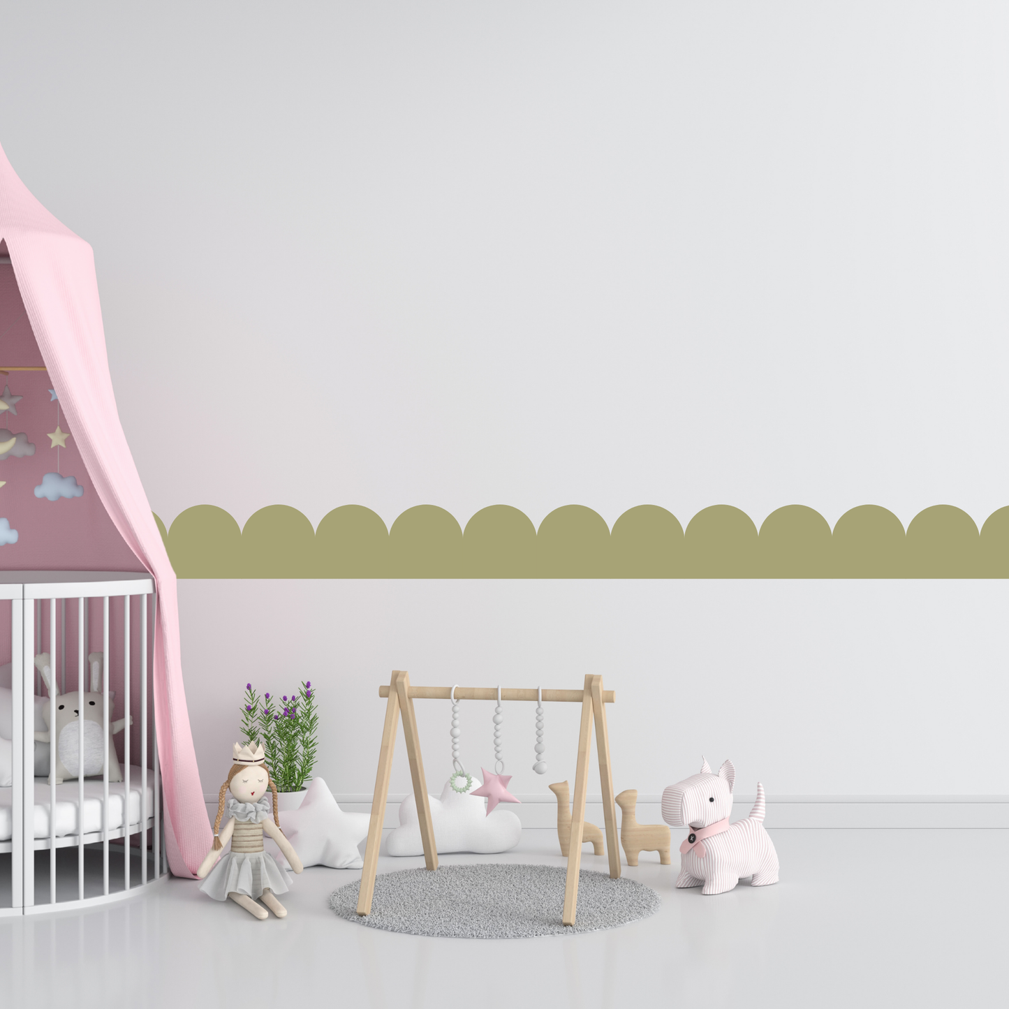 Textile Wall Sticker – Scalloped Arch Border - Olive Green