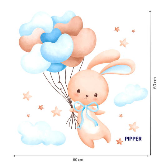 Textile Wall Sticker “Bunny with Balloons – Blue”