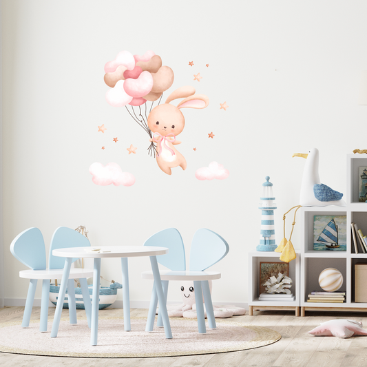 Textile Wall Sticker “Bunny with Balloons – Pink”
