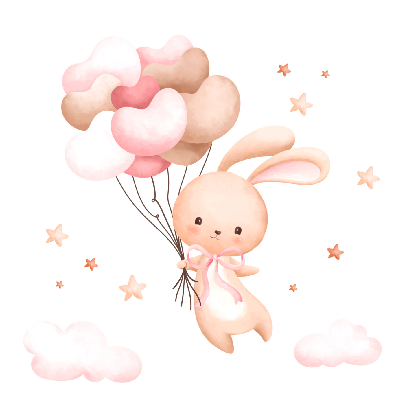 Textile Wall Sticker “Bunny with Balloons – Pink”