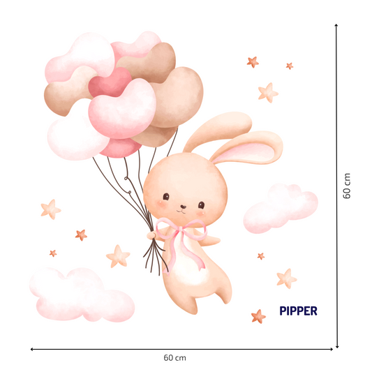 Textile Wall Sticker “Bunny with Balloons – Pink”