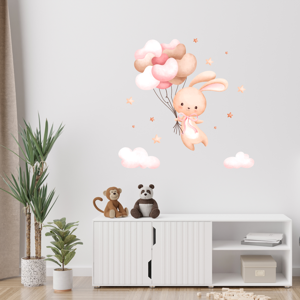Textile Wall Sticker “Bunny with Balloons – Pink”