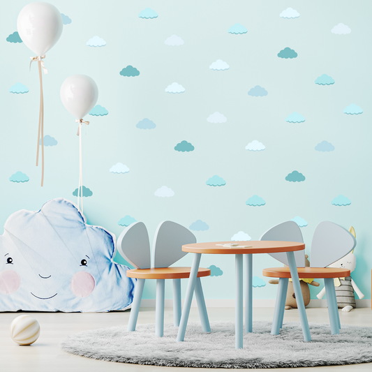 Textile Wall Sticker “Clouds” Soft turquoise colors