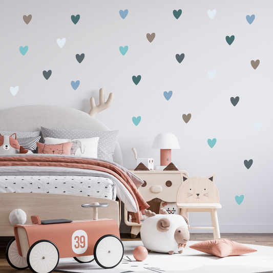 Textile Wall Sticker “Hearts” Dark turquoise colors