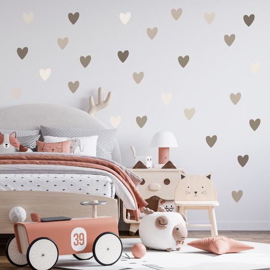Textile Wall Sticker “Hearts” Earthy brown colors