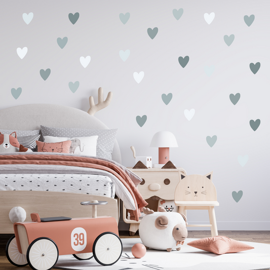 Textile Wall Sticker “Hearts” Nordic blue-gray colors