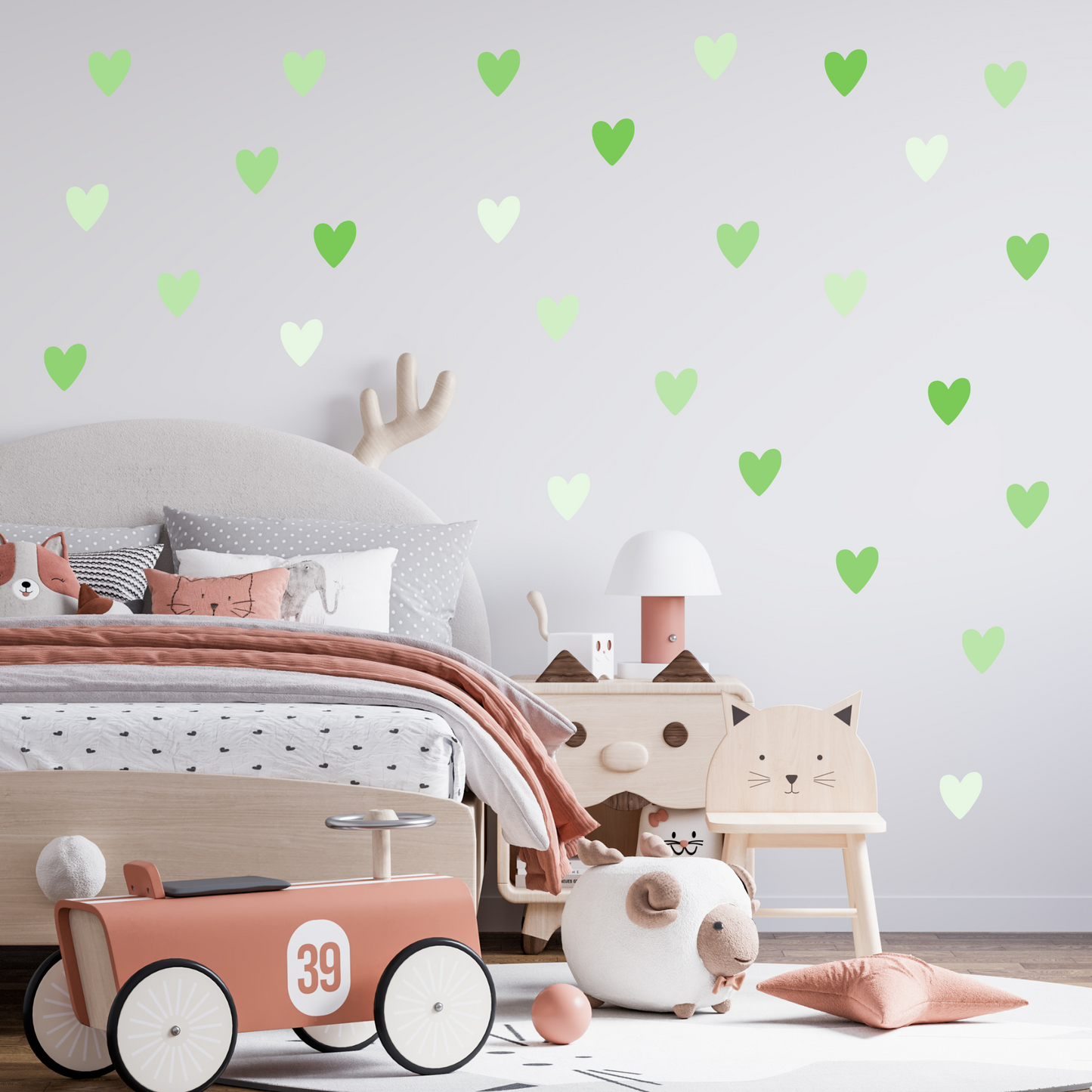 Textile Wall Sticker “Hearts” Soft green colors