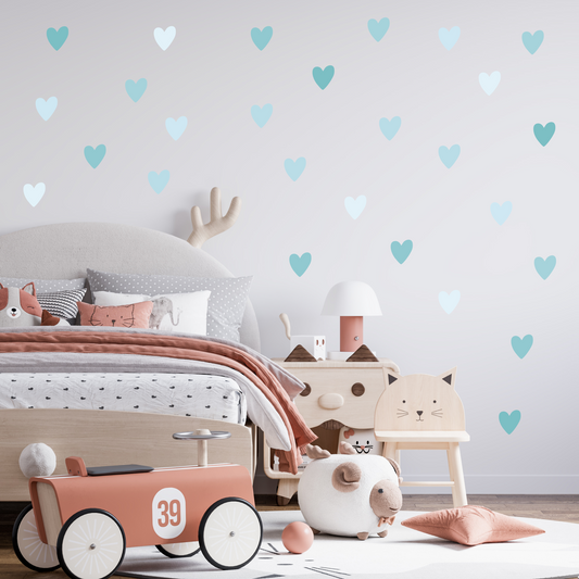 Textile Wall Sticker “Hearts” Soft turquoise colors