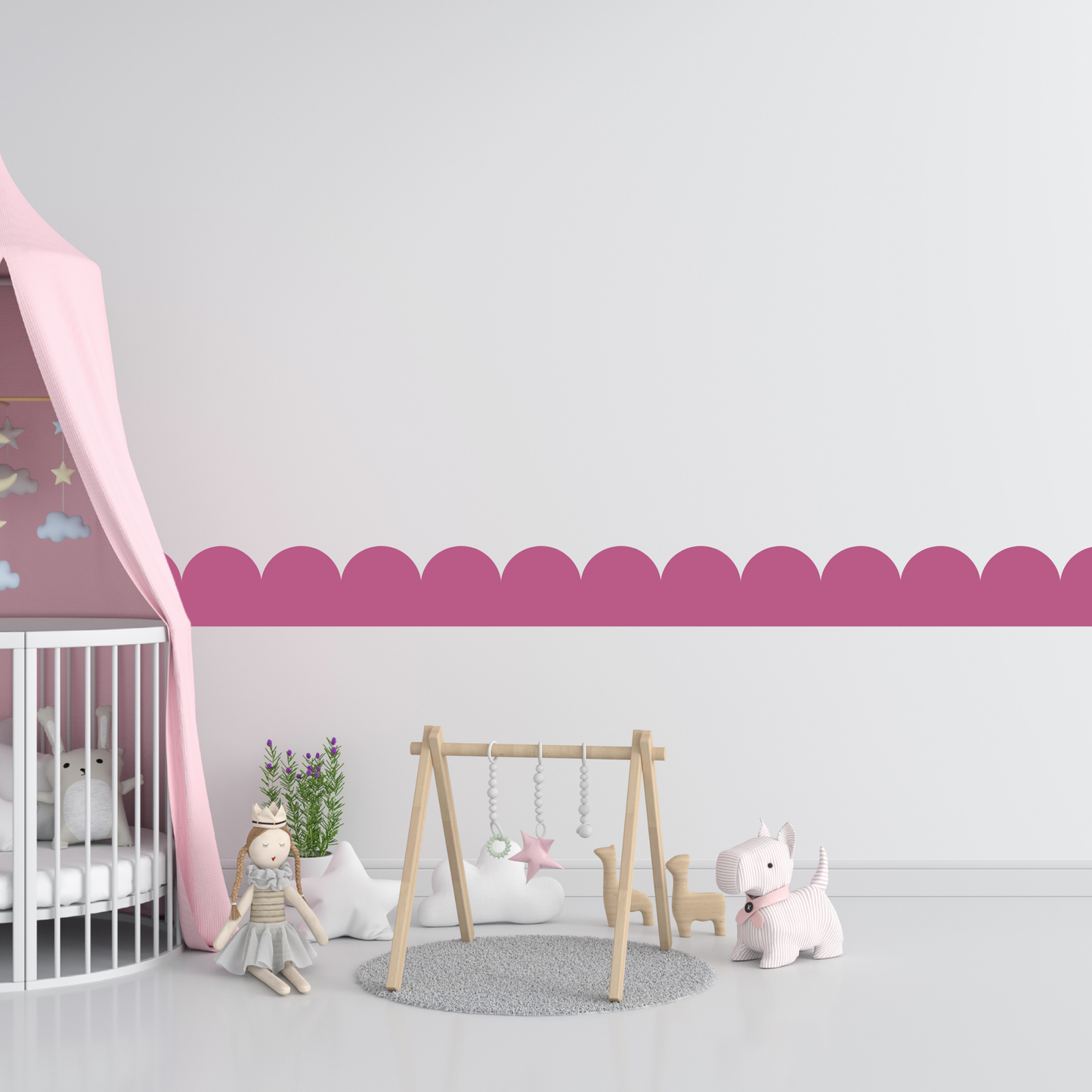 Textile Wall Sticker – Scalloped Arch Border - Candy Pink