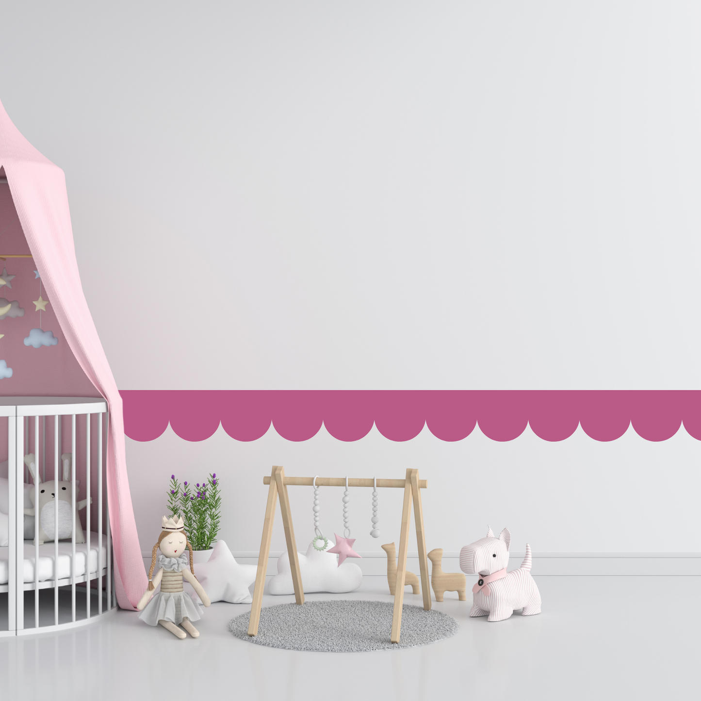 Textile Wall Sticker – Scalloped Arch Border - Candy Pink