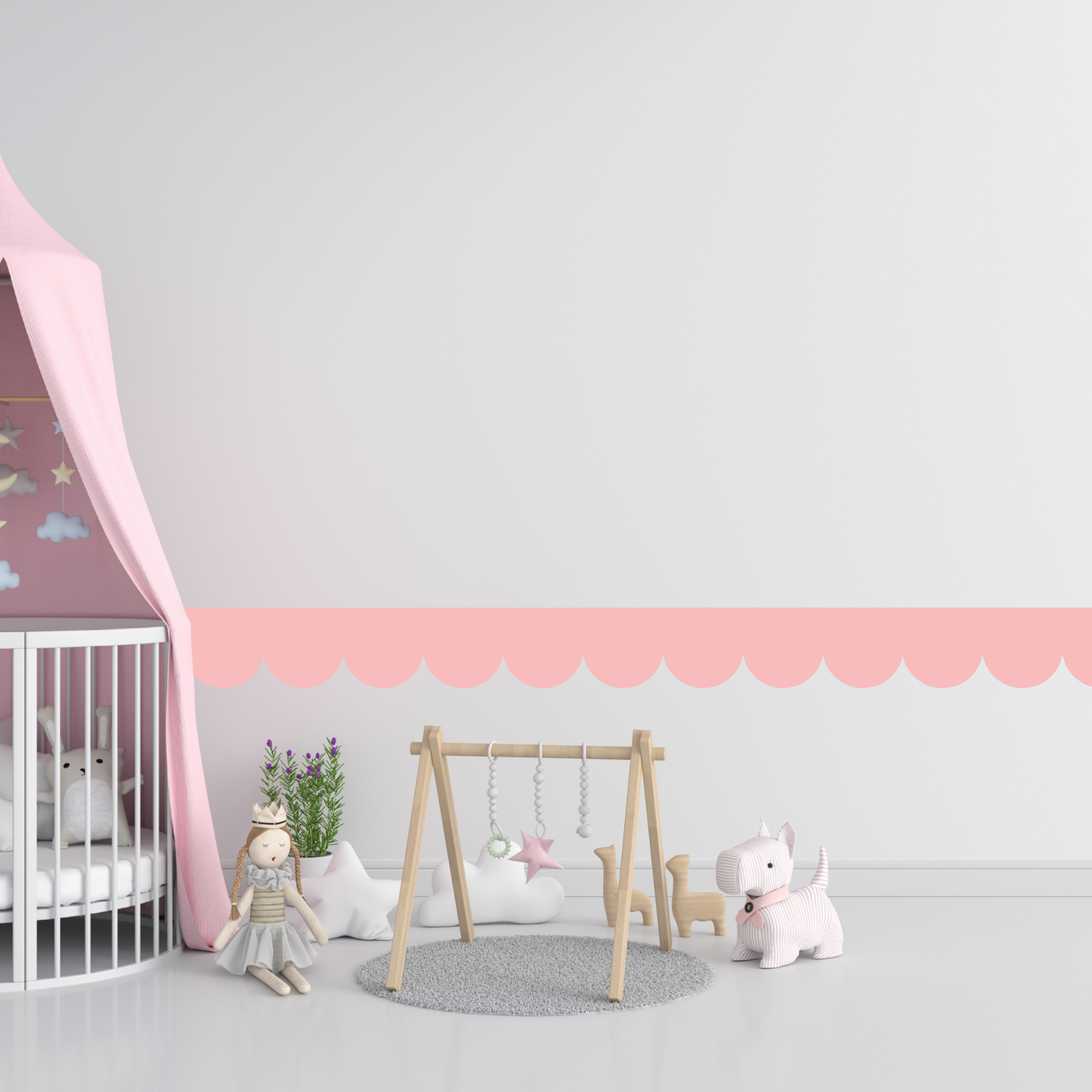 Textile Wall Sticker – Scalloped Arch Border - Candy Pink