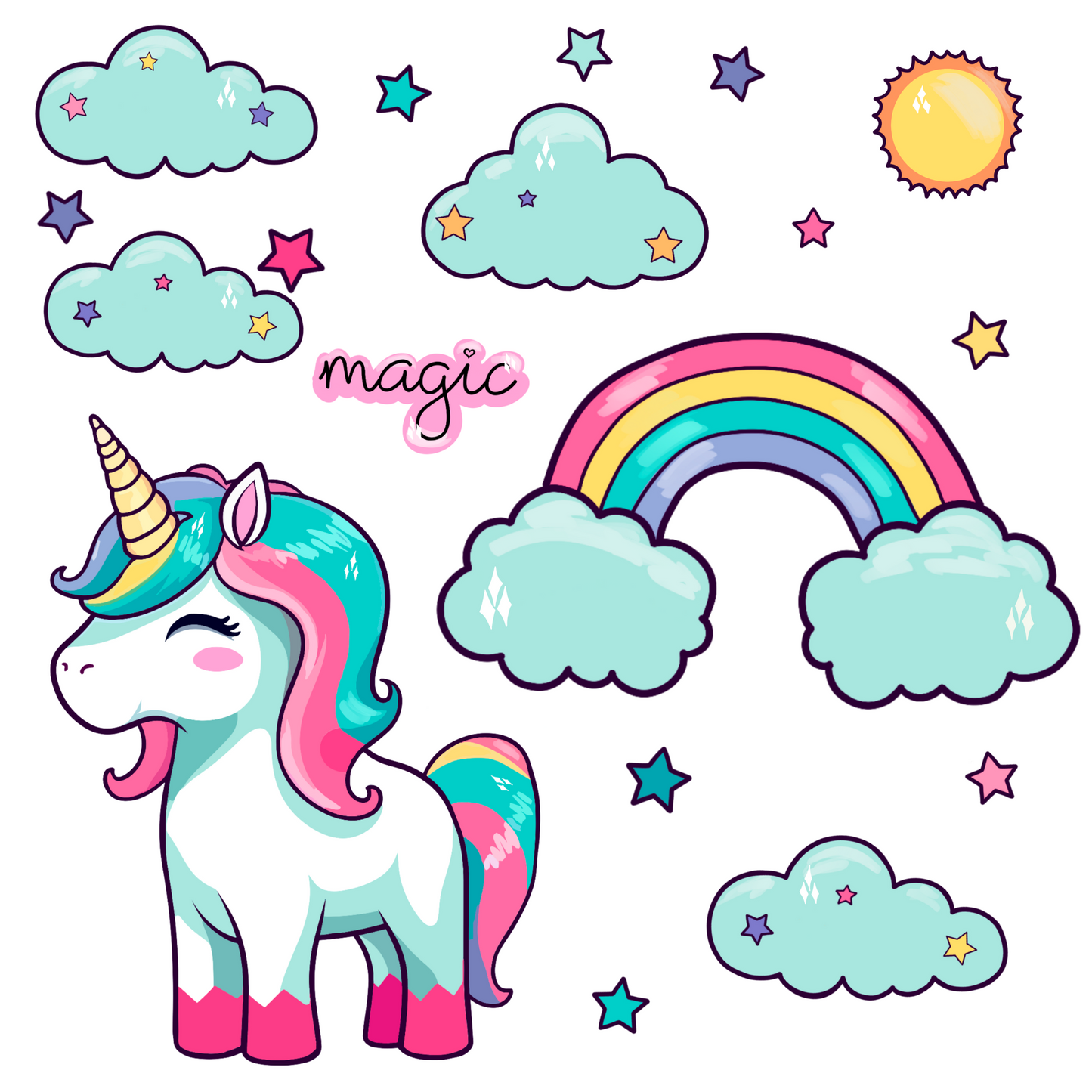 Textile Wall Sticker “Unicorn with Clouds”