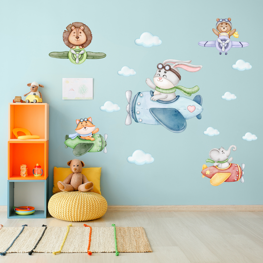 Textile Wall Sticker “Animals on Airplanes”