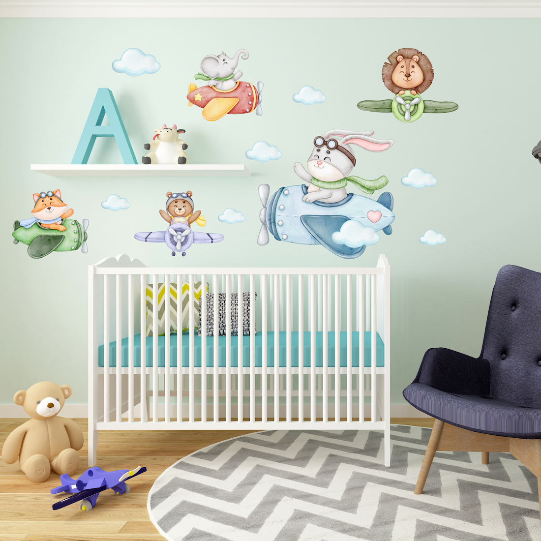Textile Wall Sticker “Animals on Airplanes”