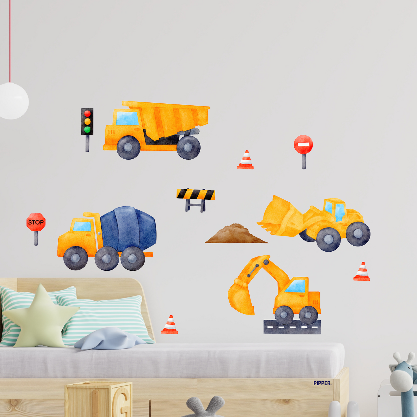 Textile Wall Sticker “Construction Trucks”