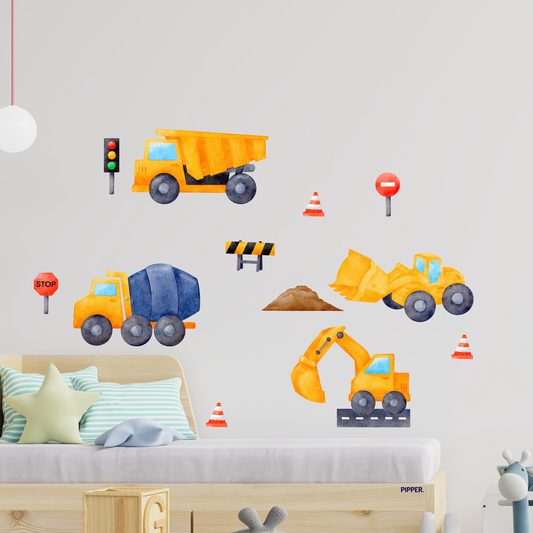 Textile Wall Sticker “Construction Trucks”