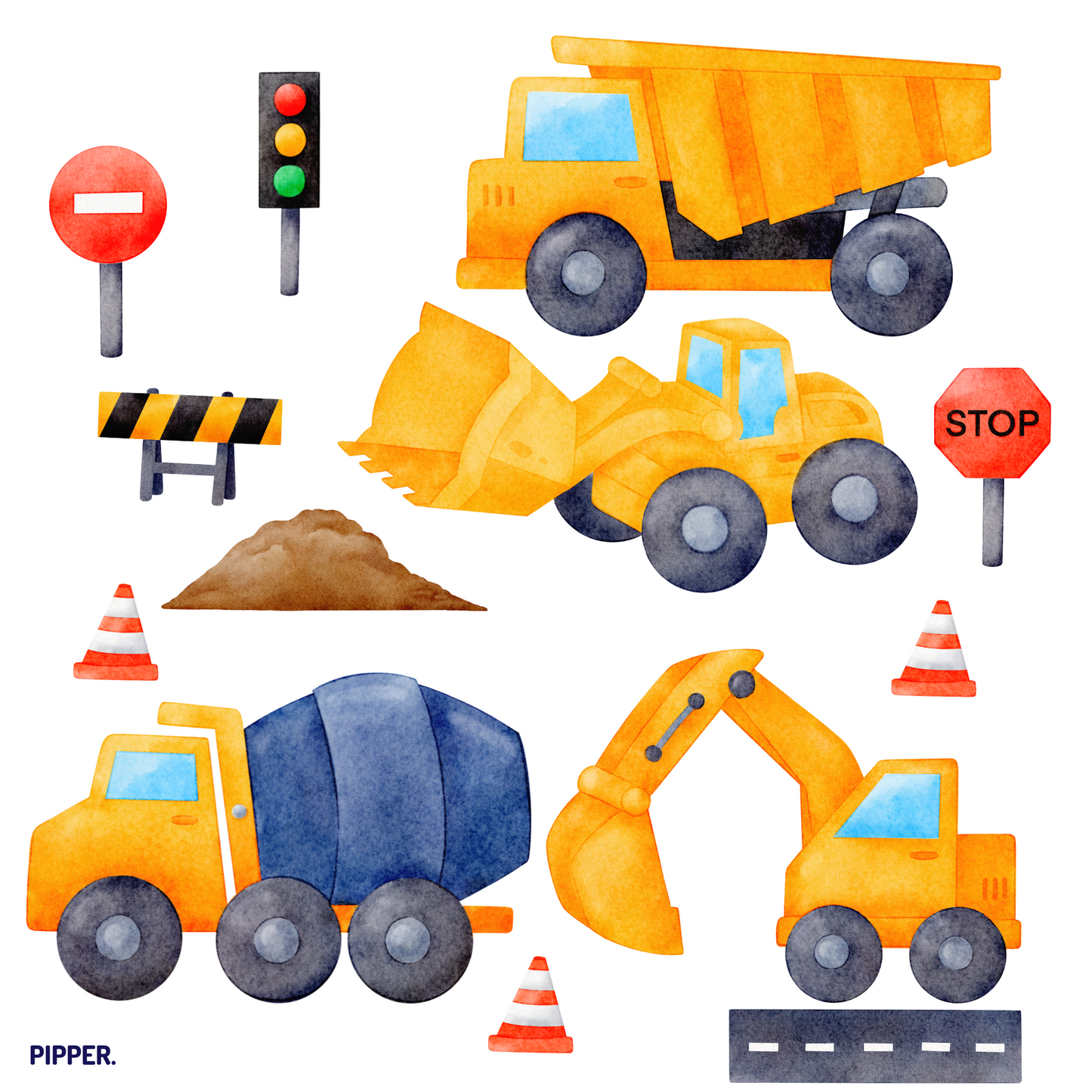 Textile Wall Sticker “Construction Trucks”