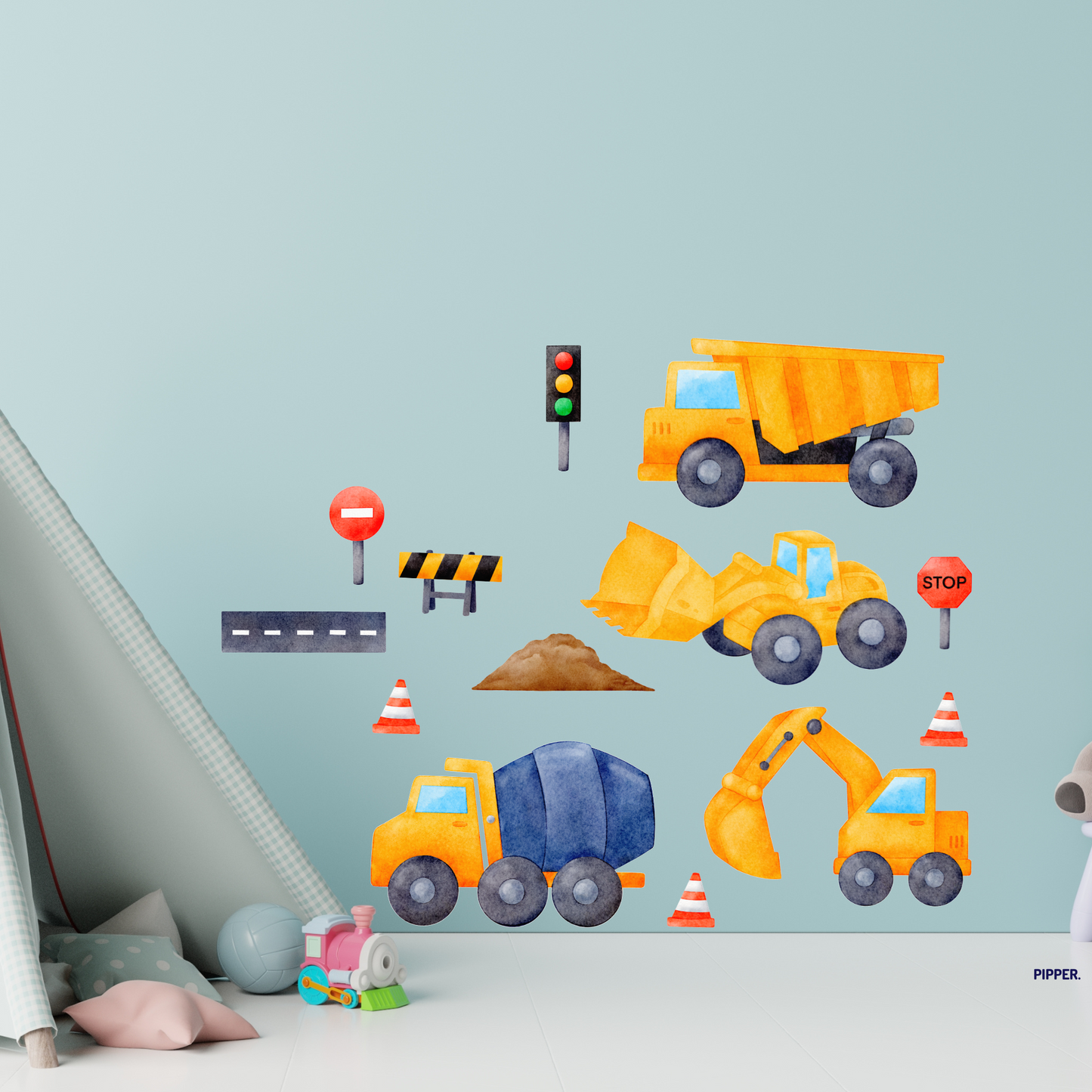 Textile Wall Sticker “Construction Trucks”