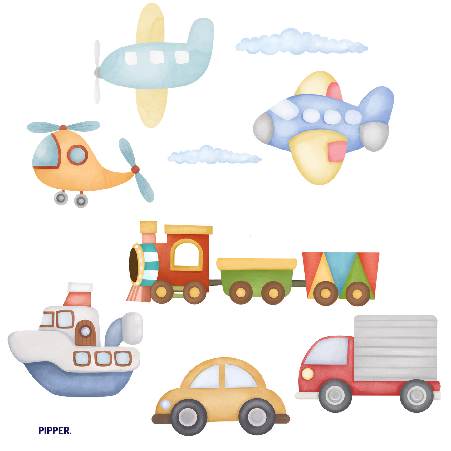 Textile Wall Sticker “Vehicles - Watercolor”