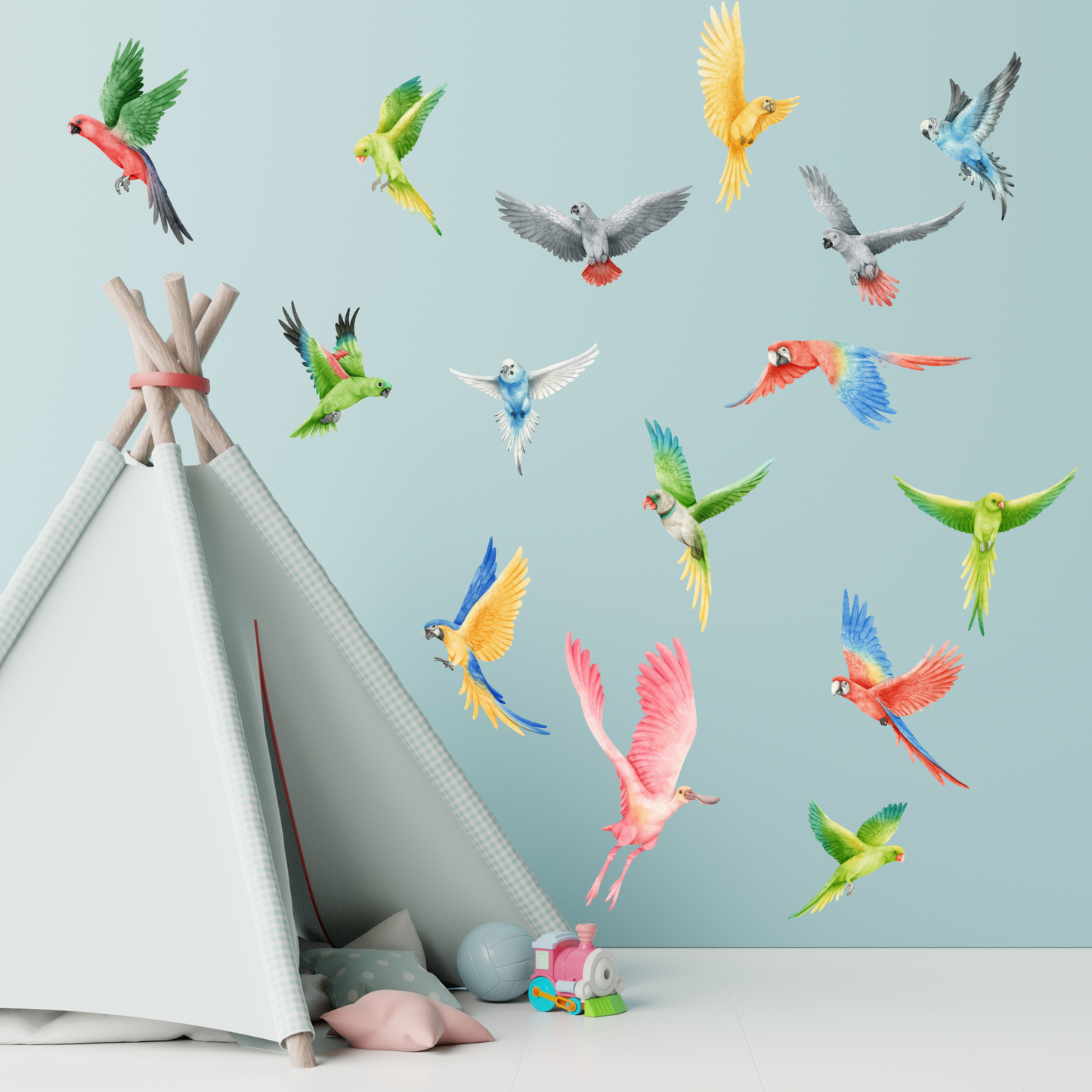 Textile Wall Sticker “Watercolor Exotic Birds”