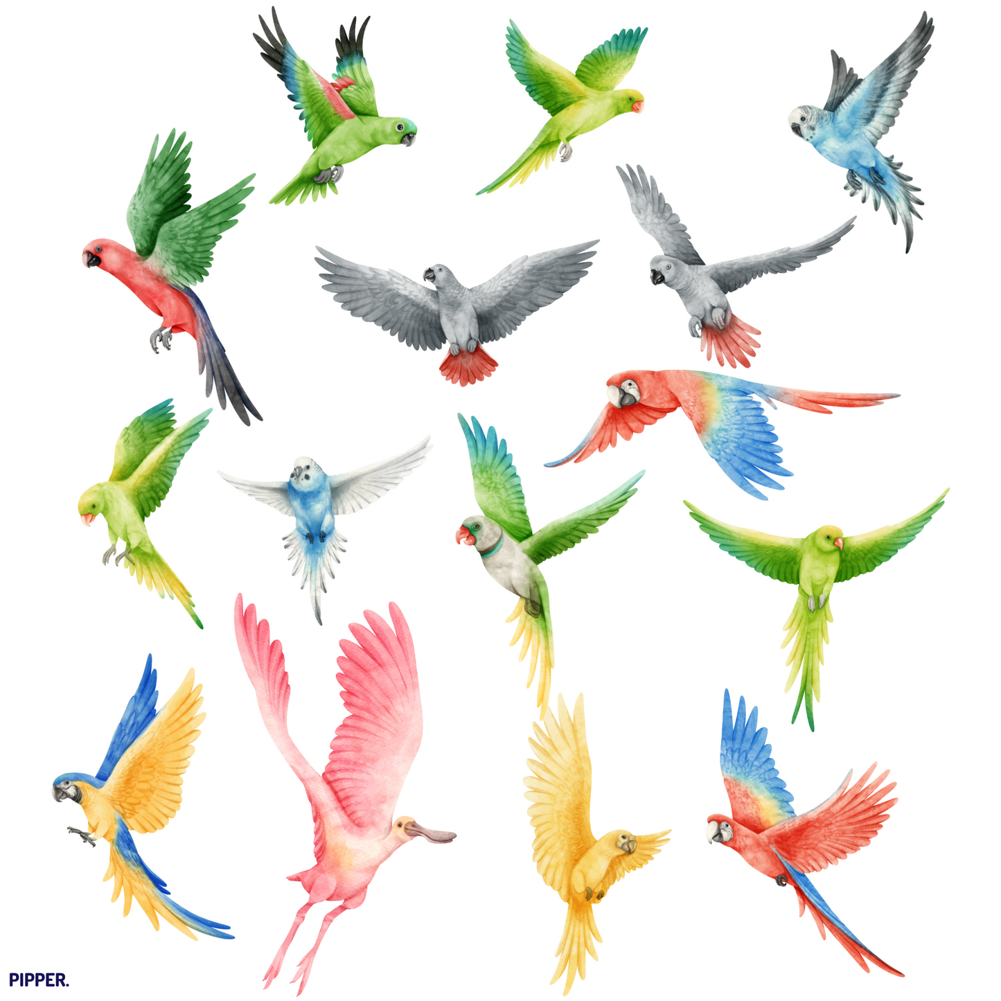 Textile Wall Sticker “Watercolor Exotic Birds”