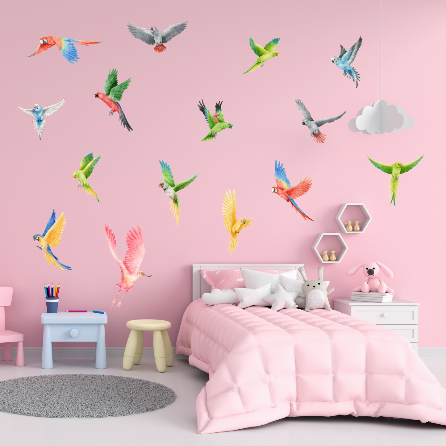 Textile Wall Sticker “Watercolor Exotic Birds”