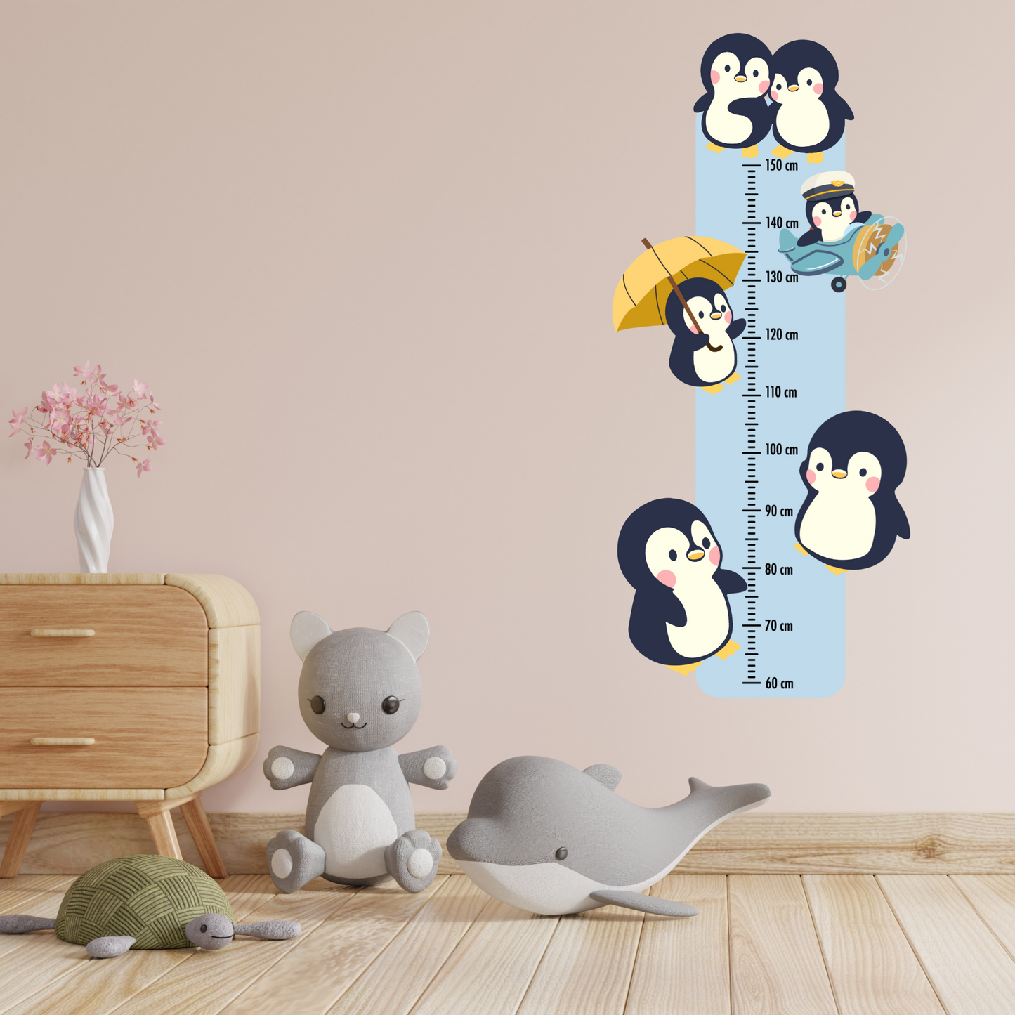 Children’s Measuring Textile Wall Sticker – Penguins