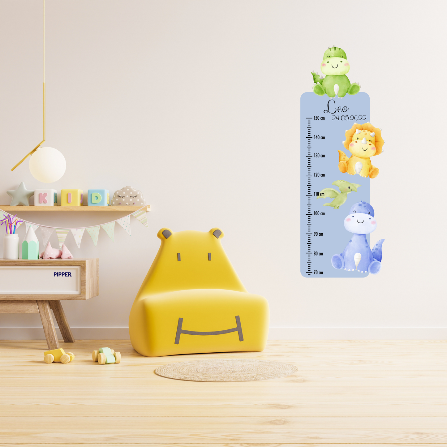 Children’s Measuring with Name Textile Wall Sticker – Dinosaurs 2