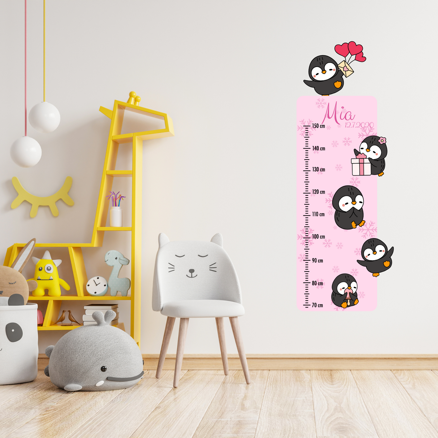 Children’s Measuring with Name Textile Wall Sticker – Penguins