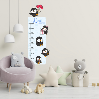 Children’s Measuring with Name Textile Wall Sticker – Penguins 2