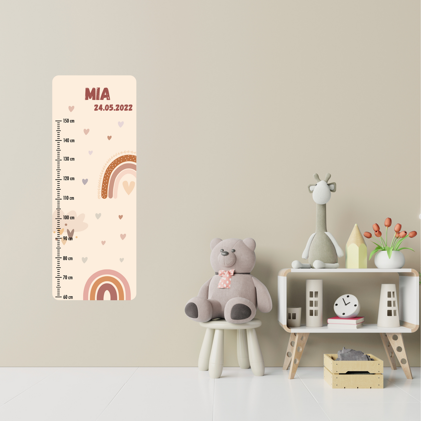 Children’s Measuring with Name Textile Wall Sticker – Rainbow