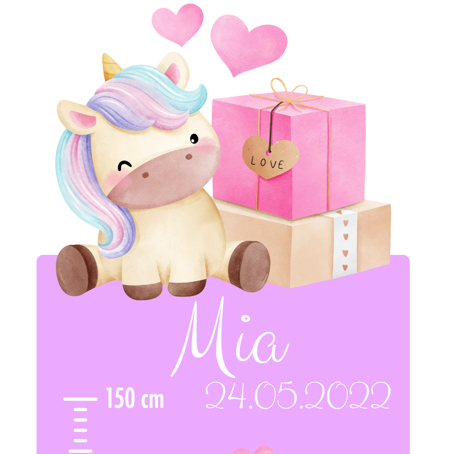 Children’s Measuring with Name Textile Wall Sticker – Unicorns