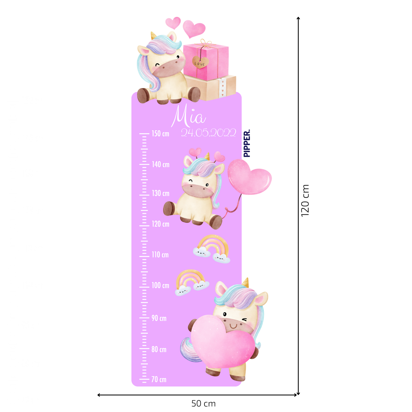 Children’s Measuring with Name Textile Wall Sticker – Unicorns