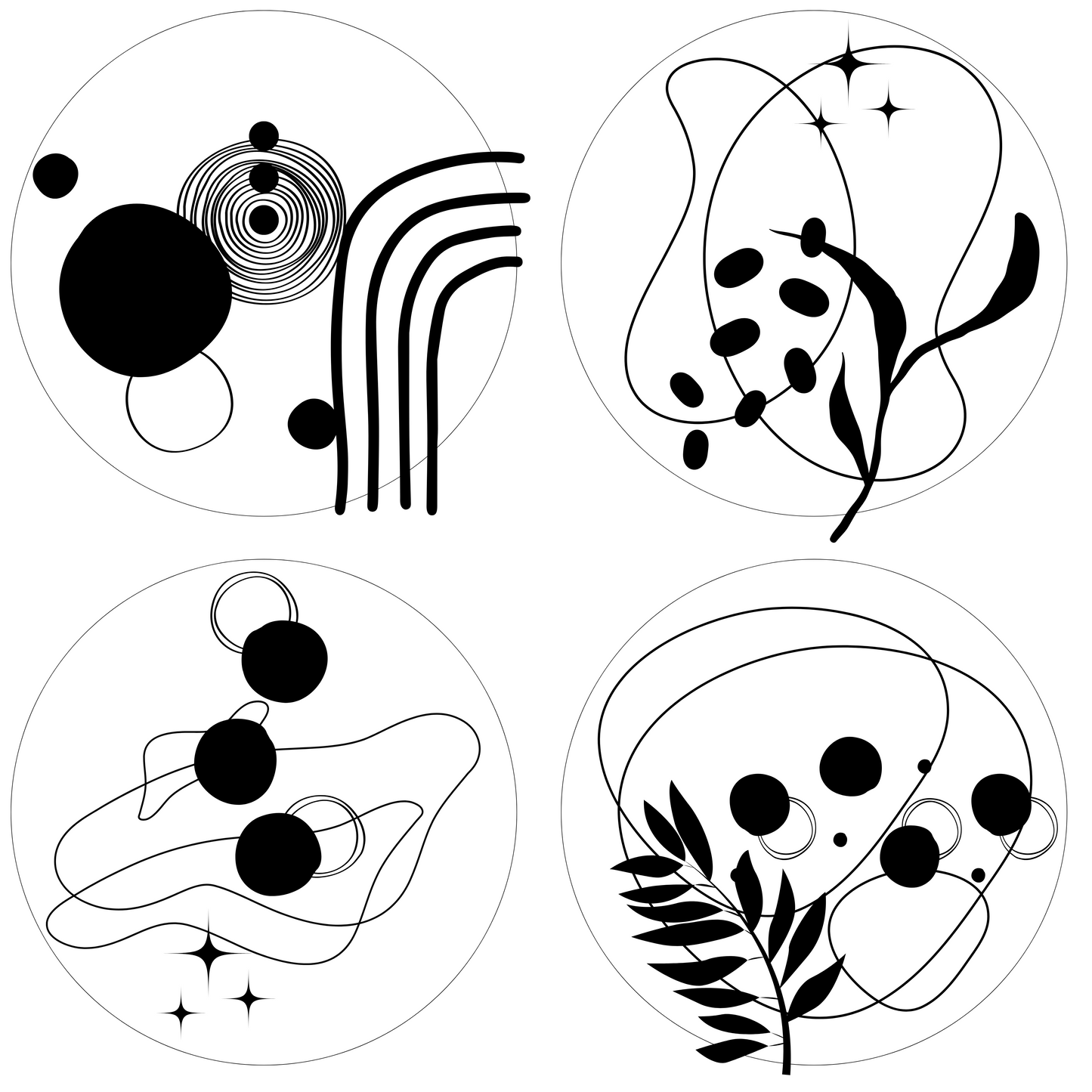 Collection of Round Wall Stickers – Abstract - White