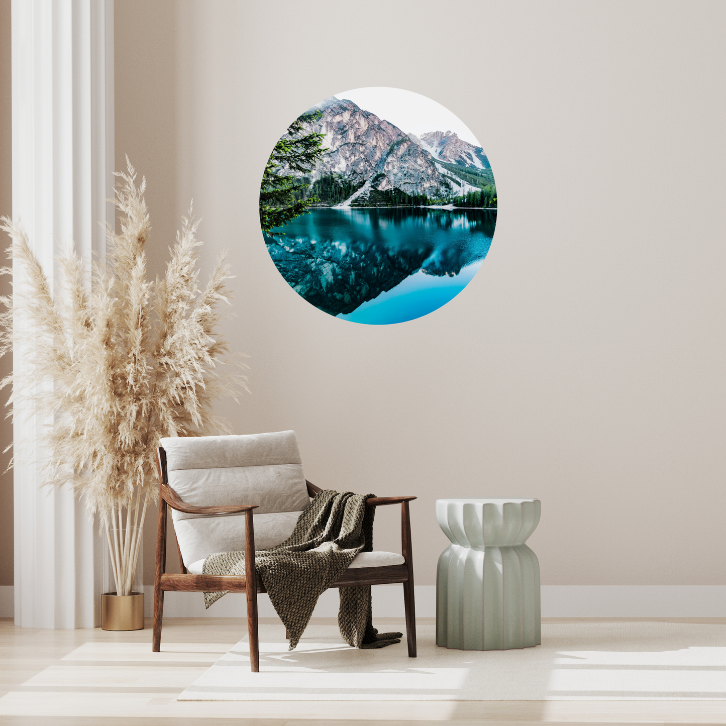 Round Wall Sticker – “Mountain Reflection"