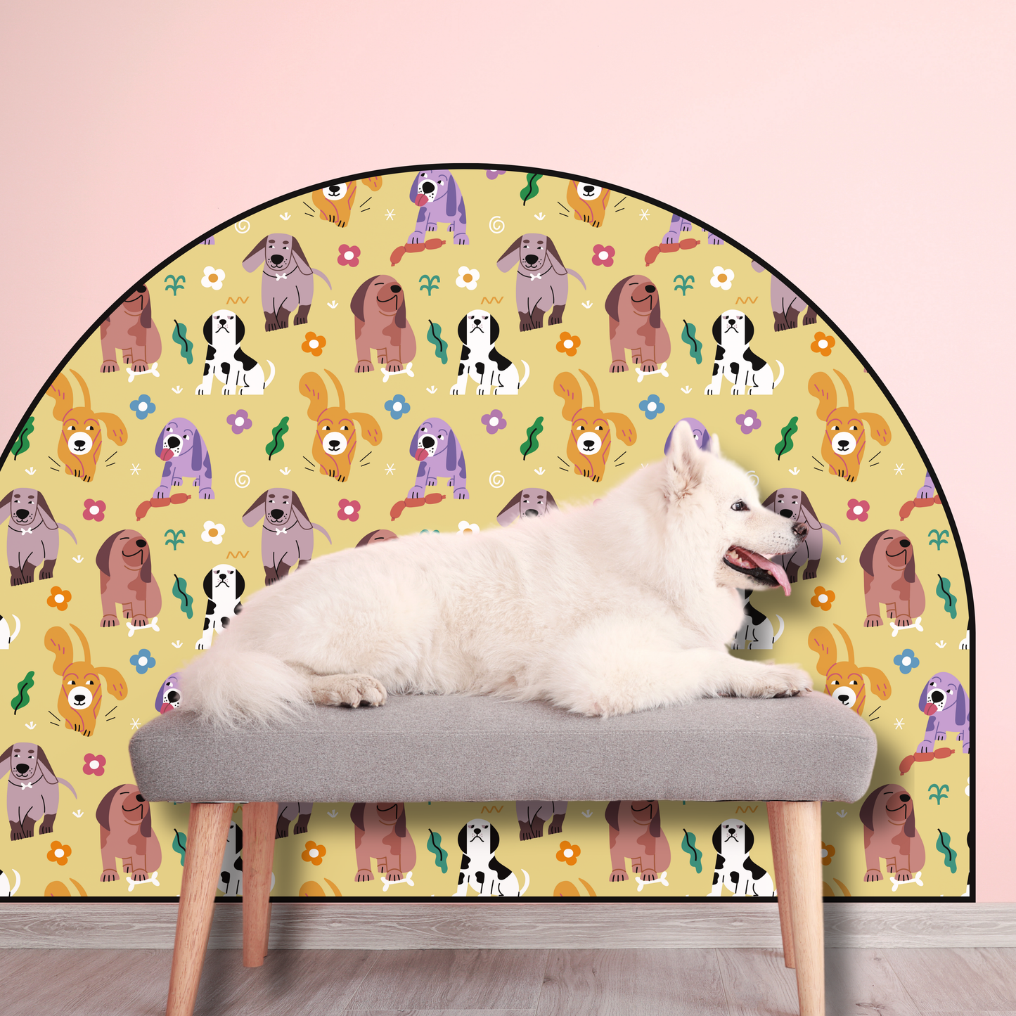 Protective Textile Wall Sticker – Arch – Colorful Dogs