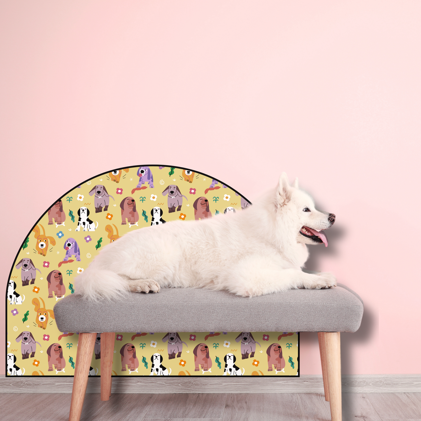 Protective Textile Wall Sticker – Arch – Colorful Dogs