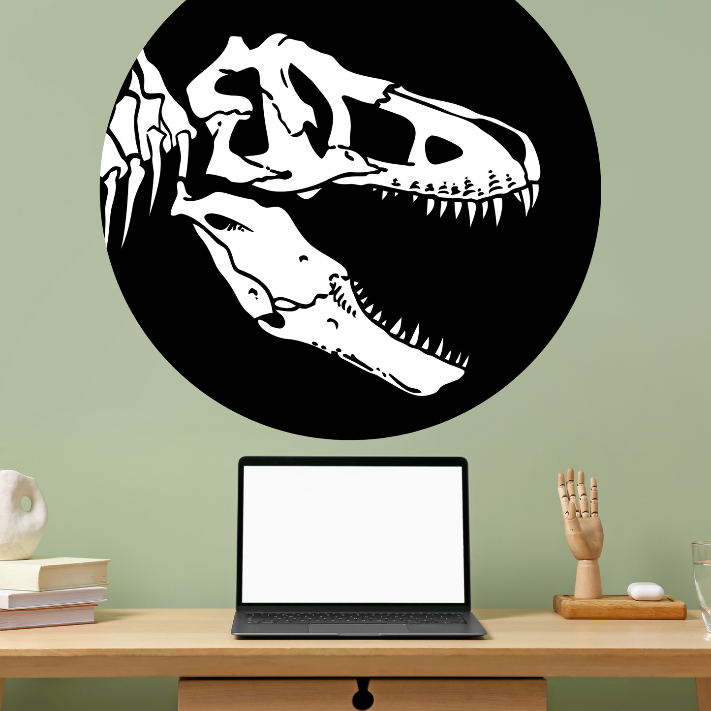 Round Wall Sticker – “T-Rex Skeleton"